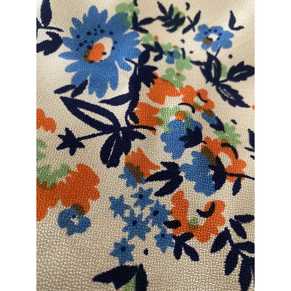 Vintage Mid-Century Tablecloth Flowers Floral Blue Orange 4'x5' Cottage Core - Picture 3 of 9
